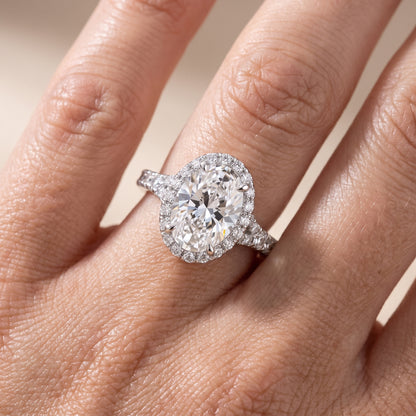 Bella Halo Pavé Oval Diamond Engagement Ring in Platinum - lifestyle.jpg
