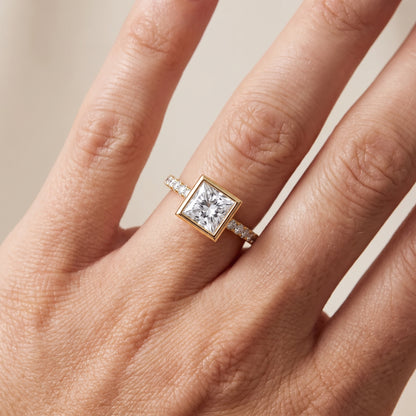 Cora Bezel Pavé Princess Diamond Ring in Yellow Gold - lifestyle.jpg
