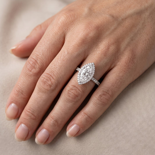 Rosemary Halo Pavé Marquise Diamond Engagement Ring in White Gold - lifestyle.jpg