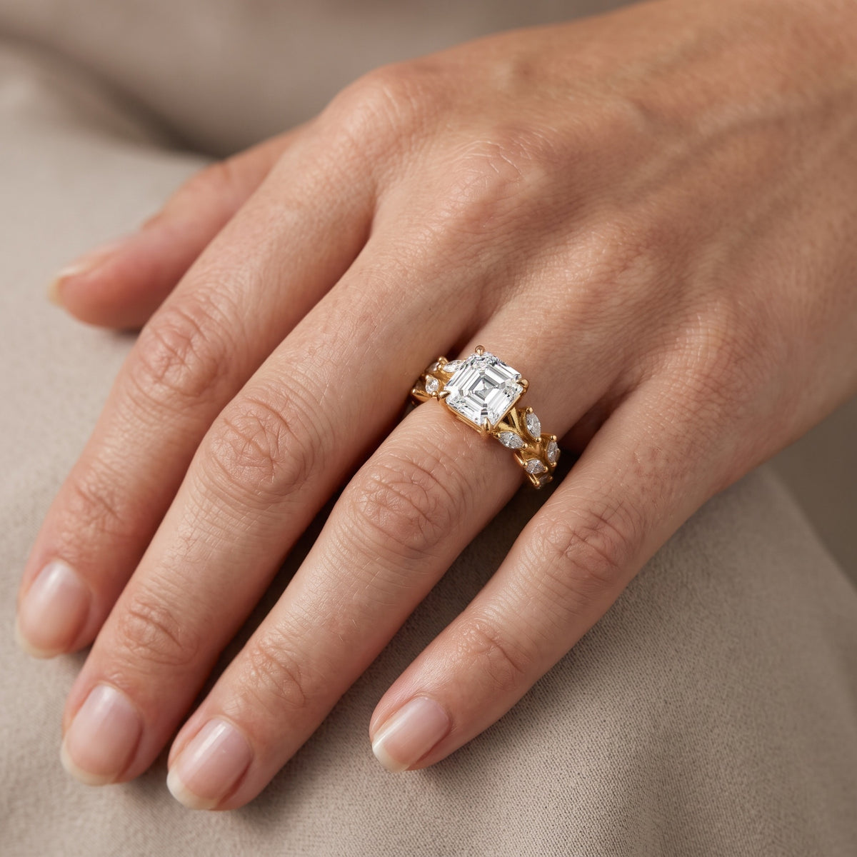 Maureen Leaf Garland Asscher Diamond Engagement Ring in Platinum - lifestyle.jpg