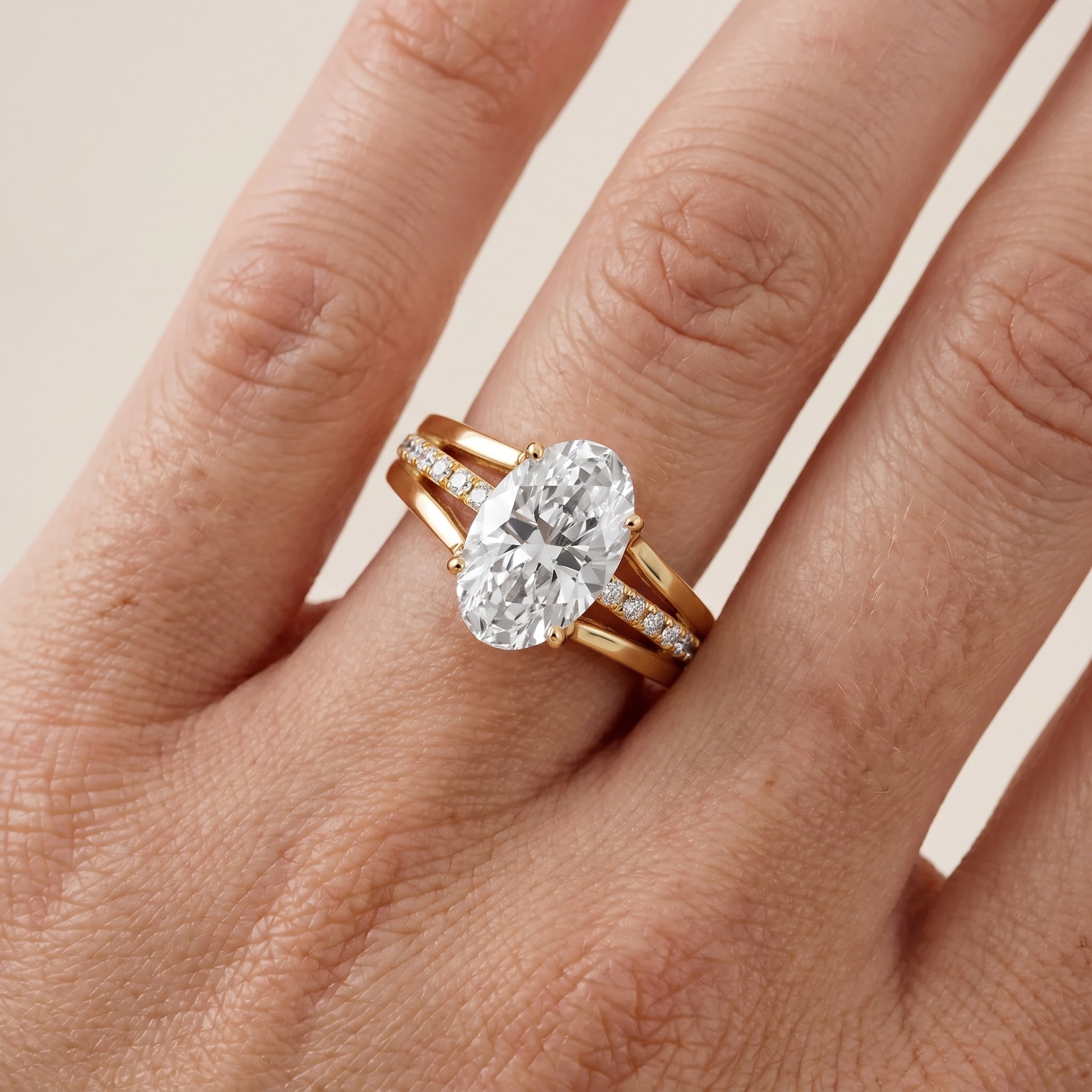 Scarlett Split Shank Pavé Oval Diamond Ring in Yellow Gold - lifestyle.jpg