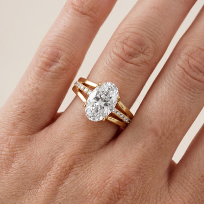 Scarlett Split Shank Pavé Oval Diamond Ring in Yellow Gold - lifestyle.jpg
