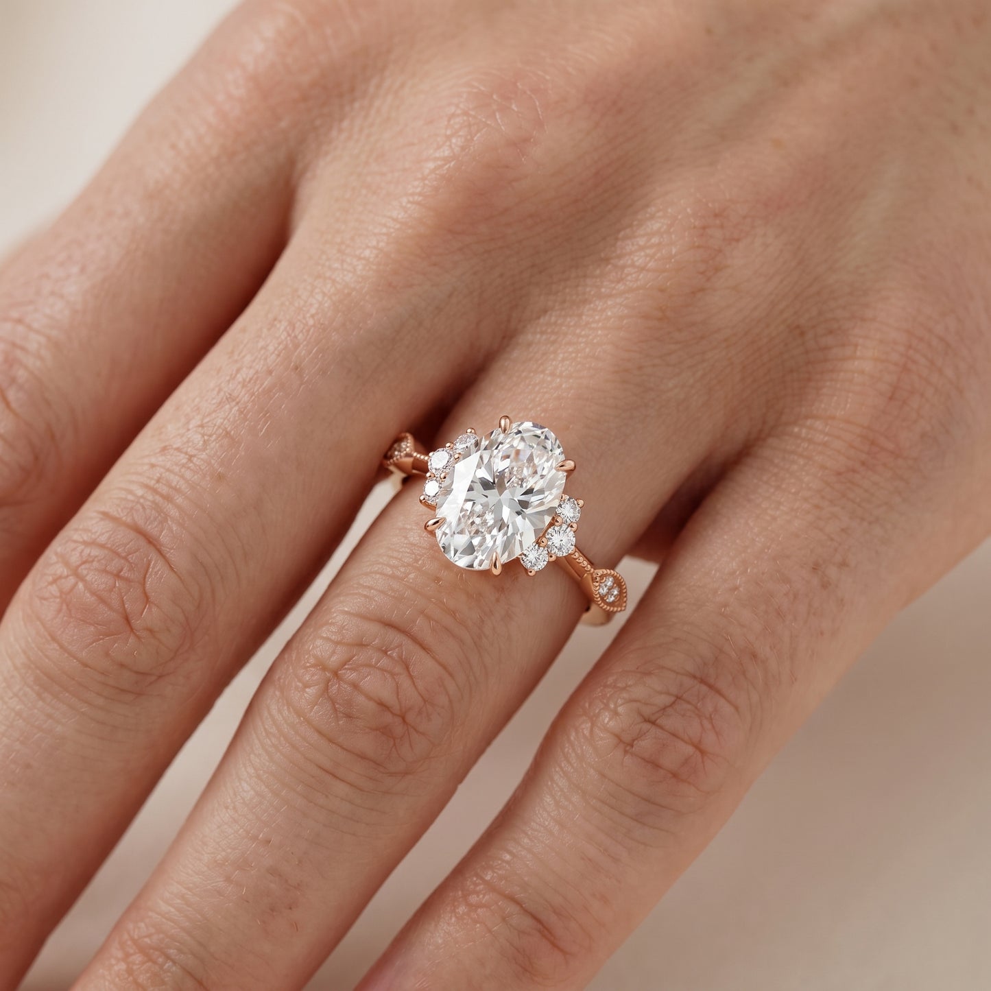 Naomi Vintage Milgrain Oval Diamond Engagement Ring in Rose Gold - lifestyle.jpg
