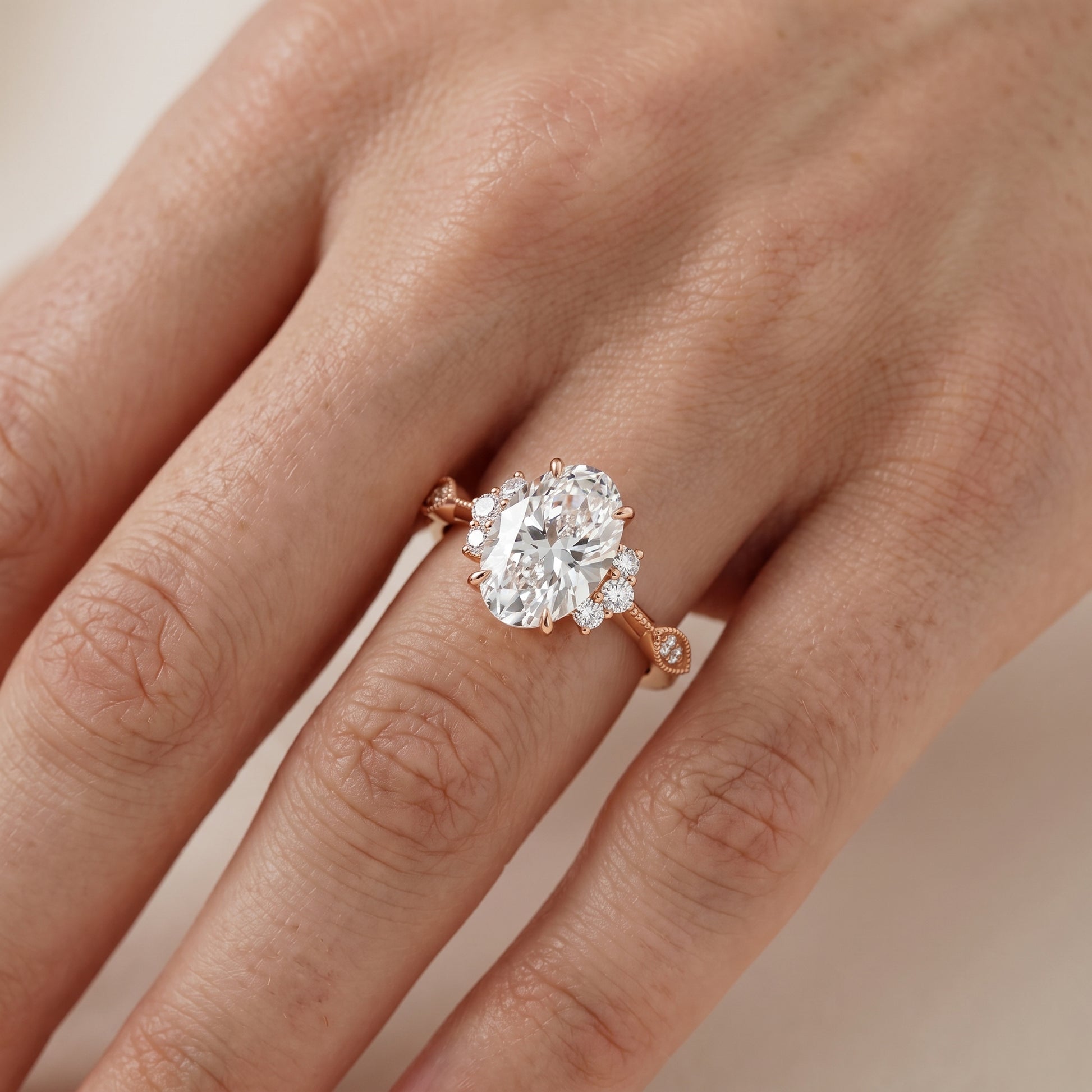 Naomi Vintage Milgrain Oval Diamond Engagement Ring in Rose Gold - lifestyle.jpg