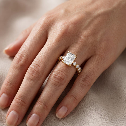 Piper Sidestone Radiant Diamond Engagement Ring in Yellow Gold - lifestyle.jpg