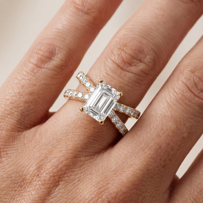 Lior Criss Cross Pavé Emerald Diamond Engagement Ring in Yellow Gold - lifestyle.jpg