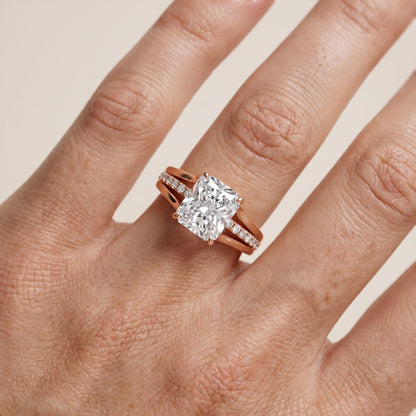 Scarlett Split Shank Pavé Radiant Diamond Ring in Rose Gold - lifestyle.jpg