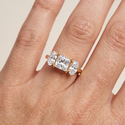 Lila Three-Stone Princess Diamond Ring in Yellow Gold - lifestyle.jpg