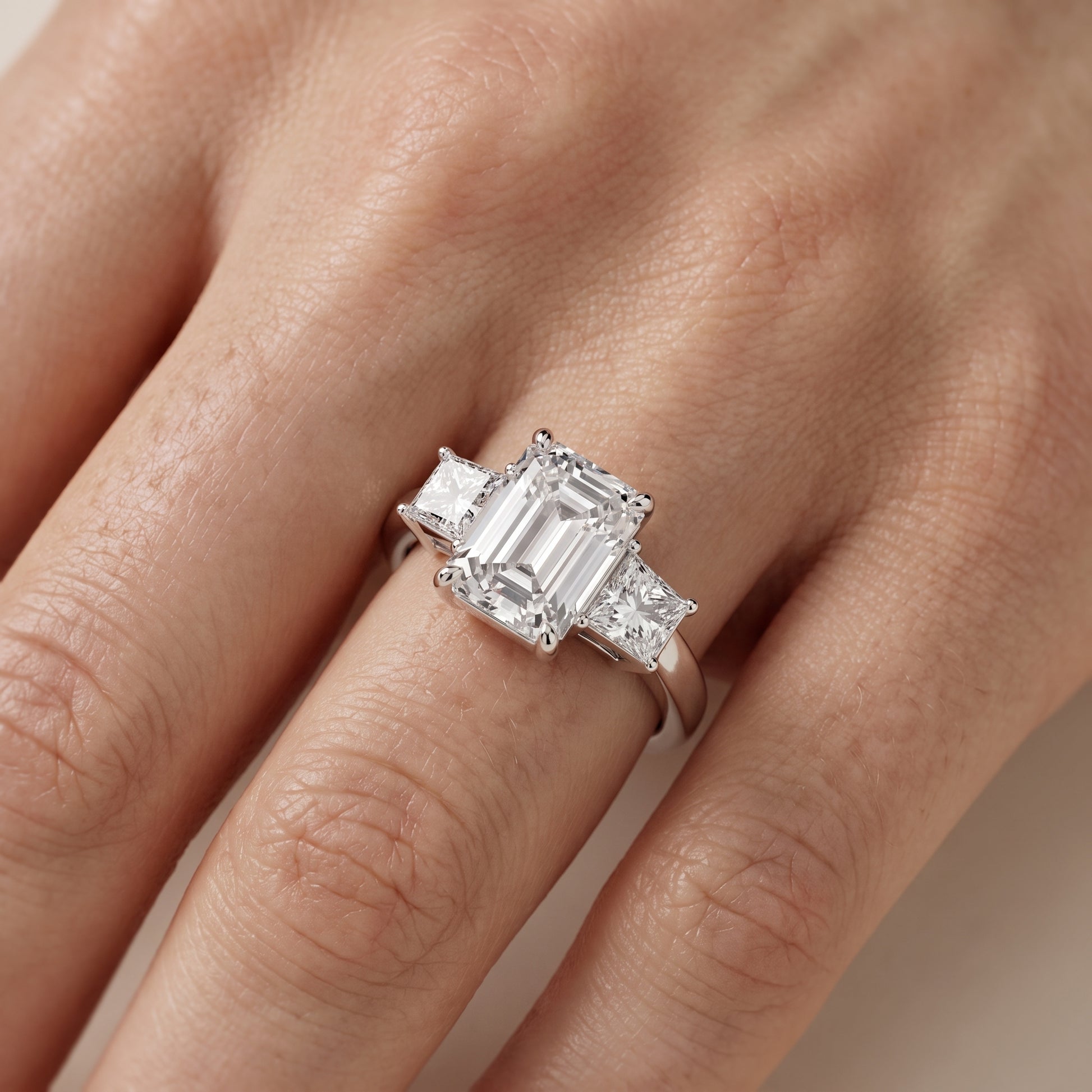 Selena Three-Stone Basket Emerald Diamond Ring in Silver - lifestyle.jpg