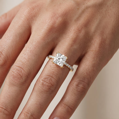 Novara Solitaire Pavé Princess Diamond Ring in Yellow Gold - lifestyle.jpg