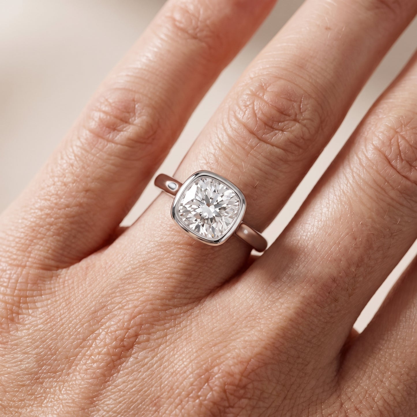 Jolie Bezel Solitaire Cushion Diamond Engagement Ring in Silver - lifestyle.jpg