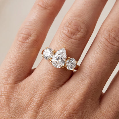 Esme Three-Stone Tapered Pear Diamond Ring in Yellow Gold - lifestyle.jpg