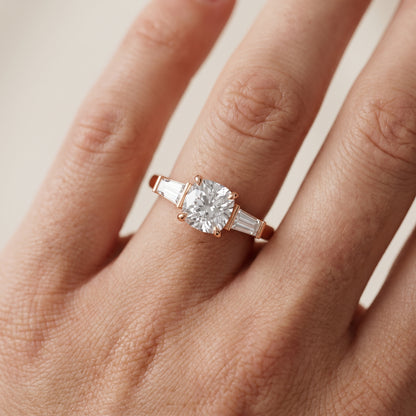 Zelda Tapered Baguette Cushion Diamond Engagement Ring in Rose Gold - lifestyle.jpg