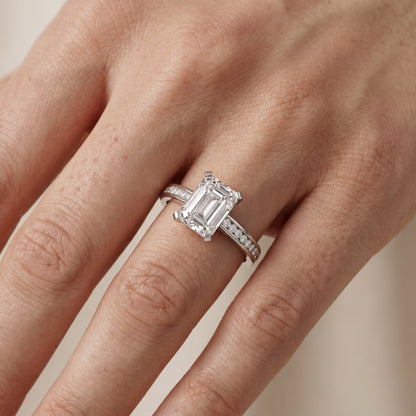 Tessa Solitaire Channel Set Emerald Diamond Engagement Ring in Silver - lifestyle.jpg