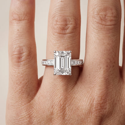 Brielle Channel Set Solitaire Emerald Diamond Ring in White Gold - lifestyle.jpg