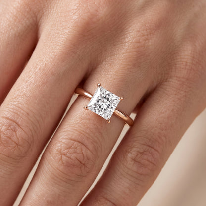 Evie Solitaire Six-Prong Princess Diamond Engagement Ring in Rose Gold - lifestyle.jpg