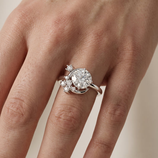 Lunaria Half-Moon Cluster Round Diamond Engagement Ring in Platinum - lifestyle.jpg