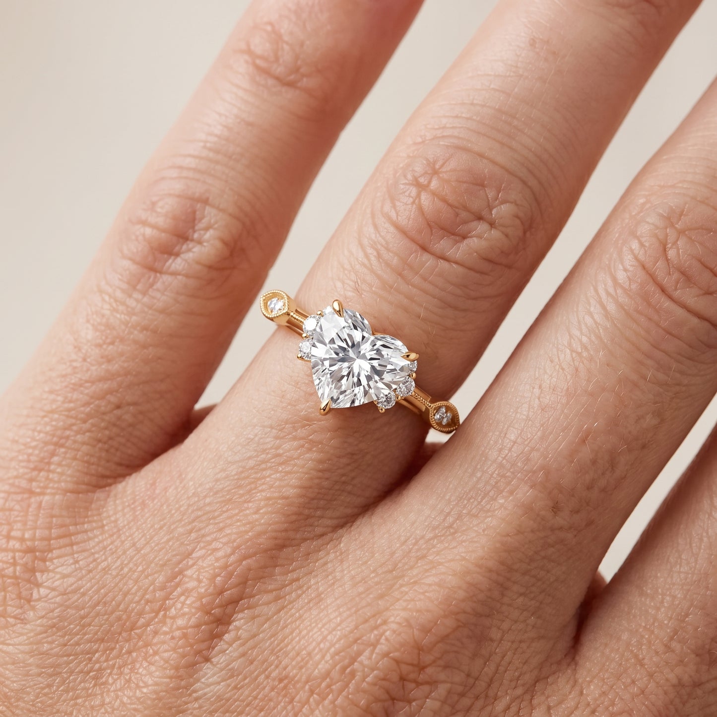 Naomi Vintage Milgrain Heart Diamond Engagement Ring in Yellow Gold - lifestyle.jpg