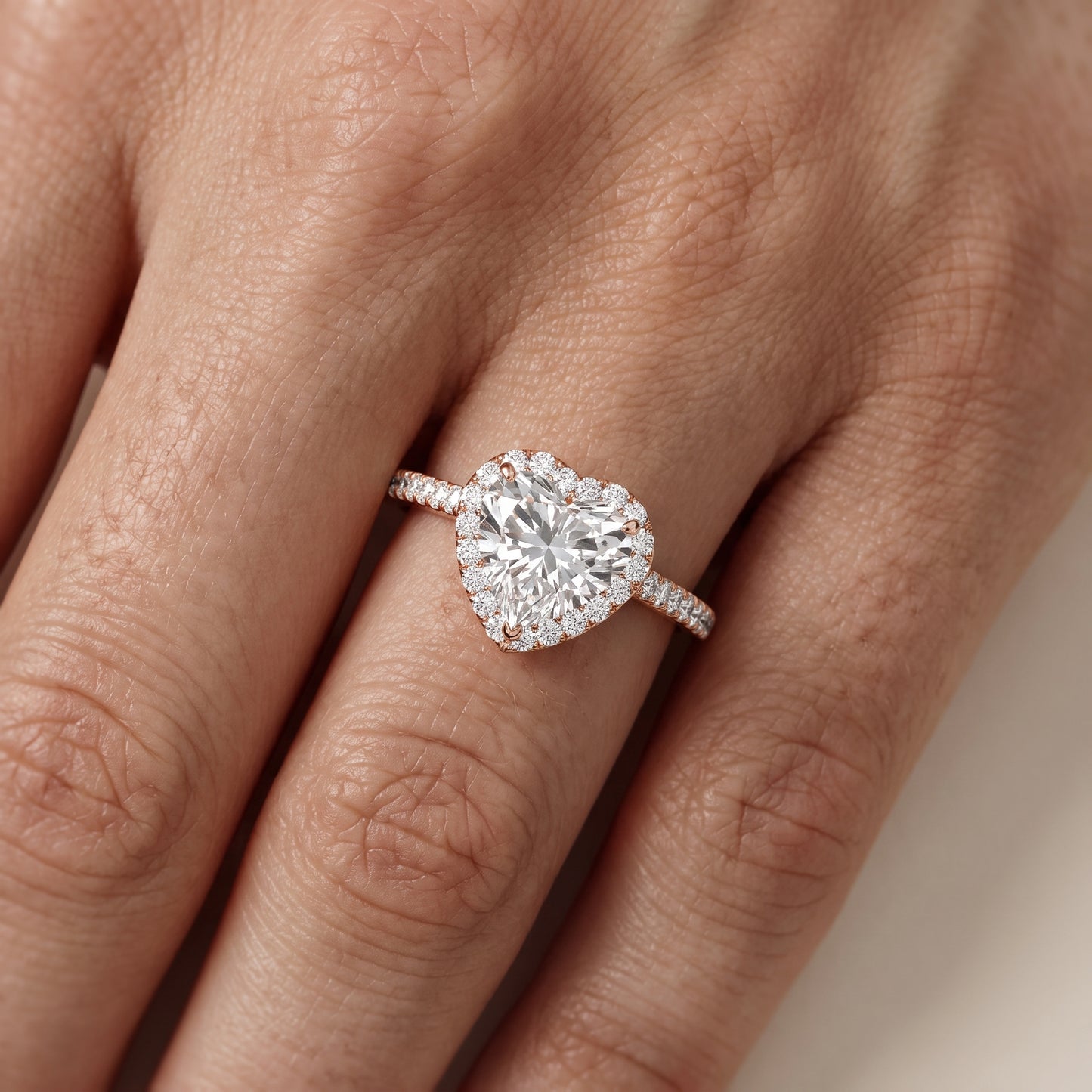 Willa Halo Micropavé Heart Diamond Engagement Ring in Rose Gold - lifestyle.jpg