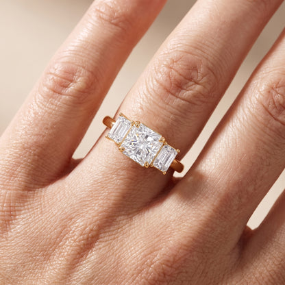 Zoe Three-Stone Radiant Diamond Ring in Yellow Gold - lifestyle.jpg