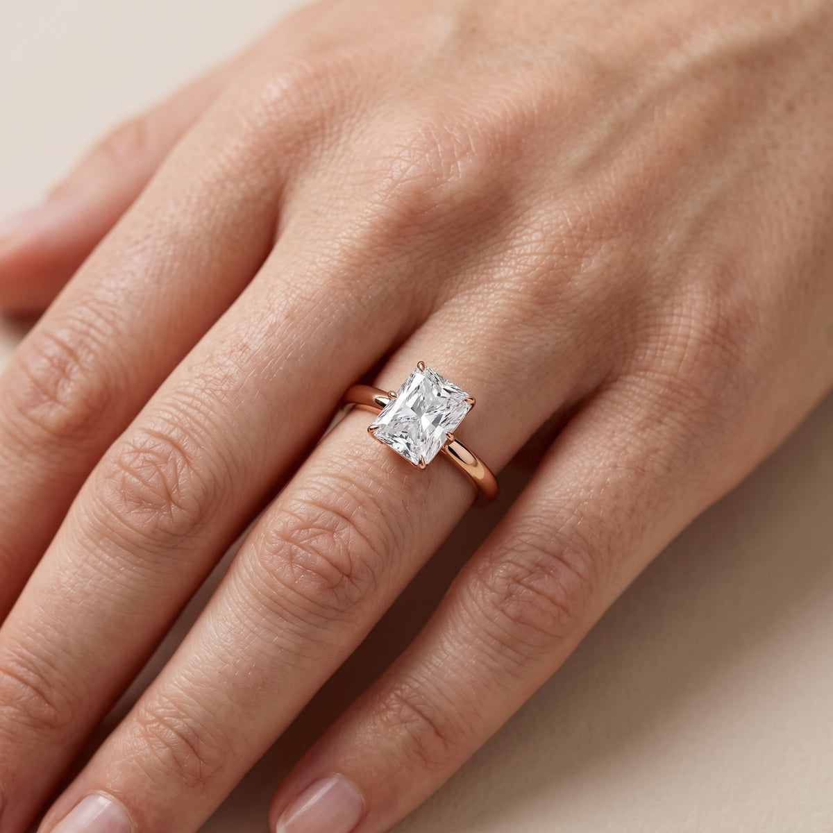 Serena Blossom Solitaire Radiant Diamond Engagement Ring in Rose Gold - lifestyle.jpg