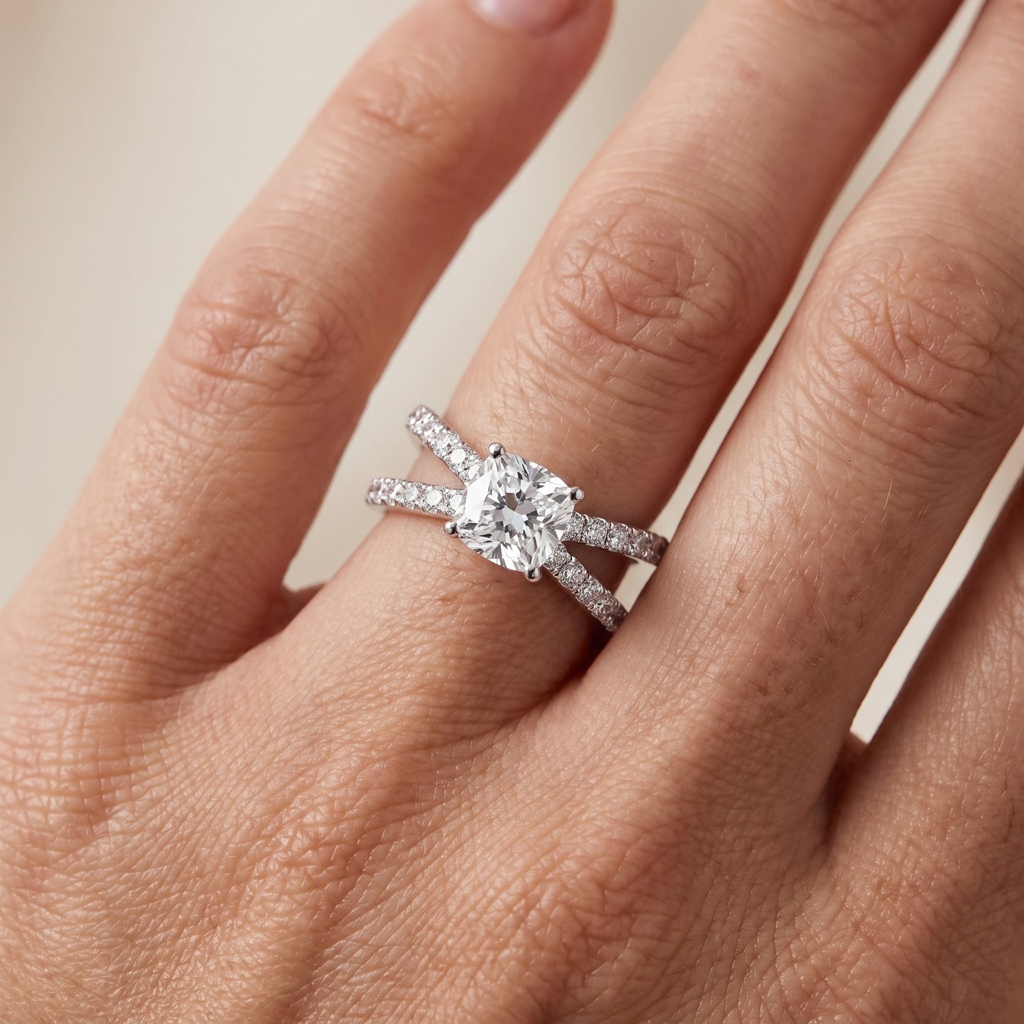 Lior Criss Cross Pavé Cushion Diamond Engagement Ring in Silver - lifestyle.jpg