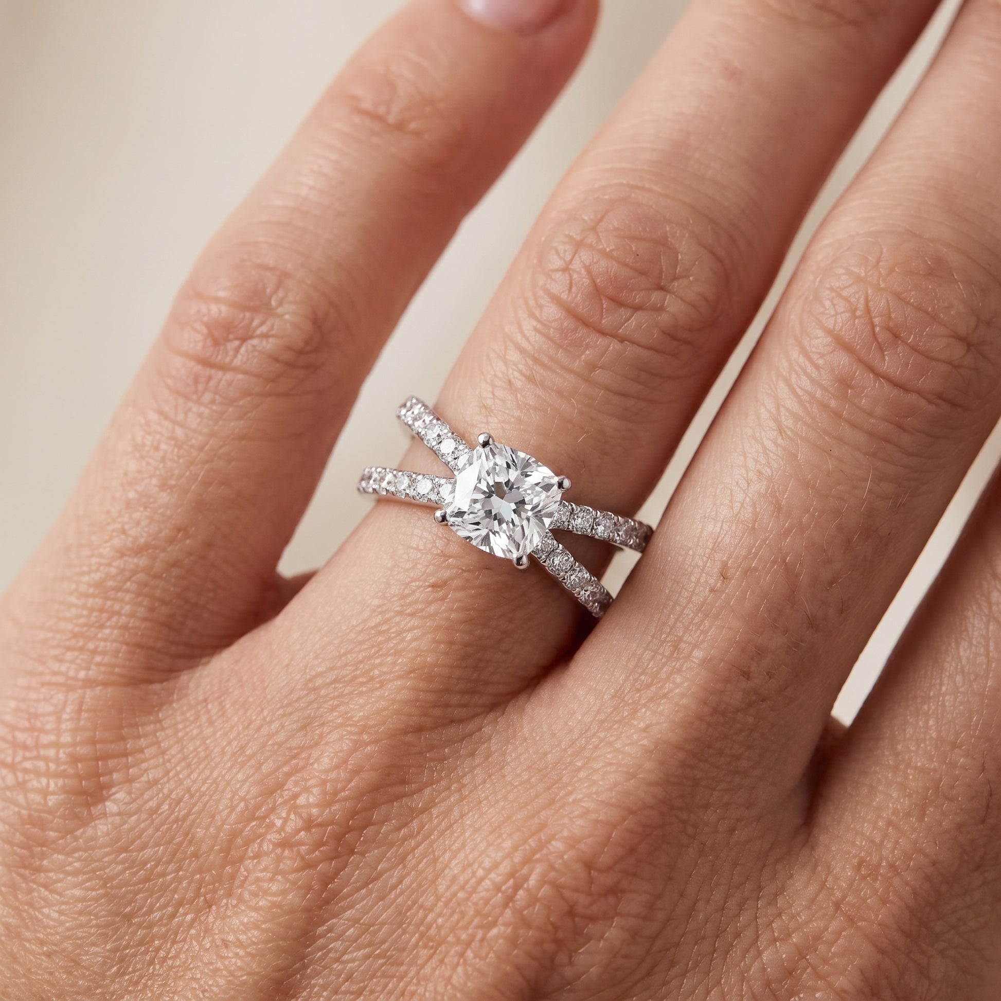 Lior Criss Cross Pavé Cushion Diamond Engagement Ring in Silver - lifestyle.jpg