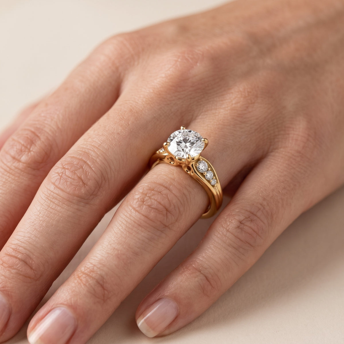 Kate Graduated Cathedral Round Diamond Engagement Ring in White Gold - lifestyle.jpg