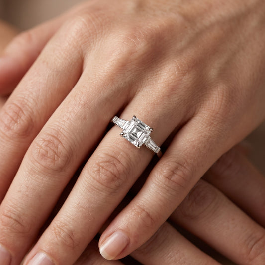 Winnie Three-Stone Asscher Diamond Engagement Ring in White Gold - lifestyle.jpg