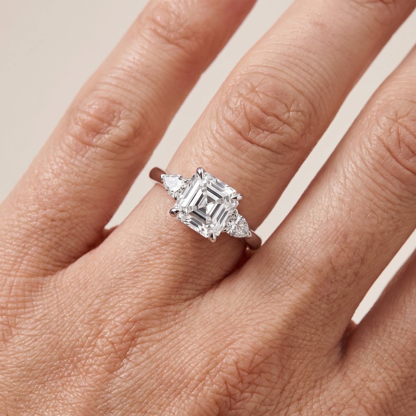 Leila Three-Stone Asscher Diamond Engagement Ring in Silver - lifestyle.jpg