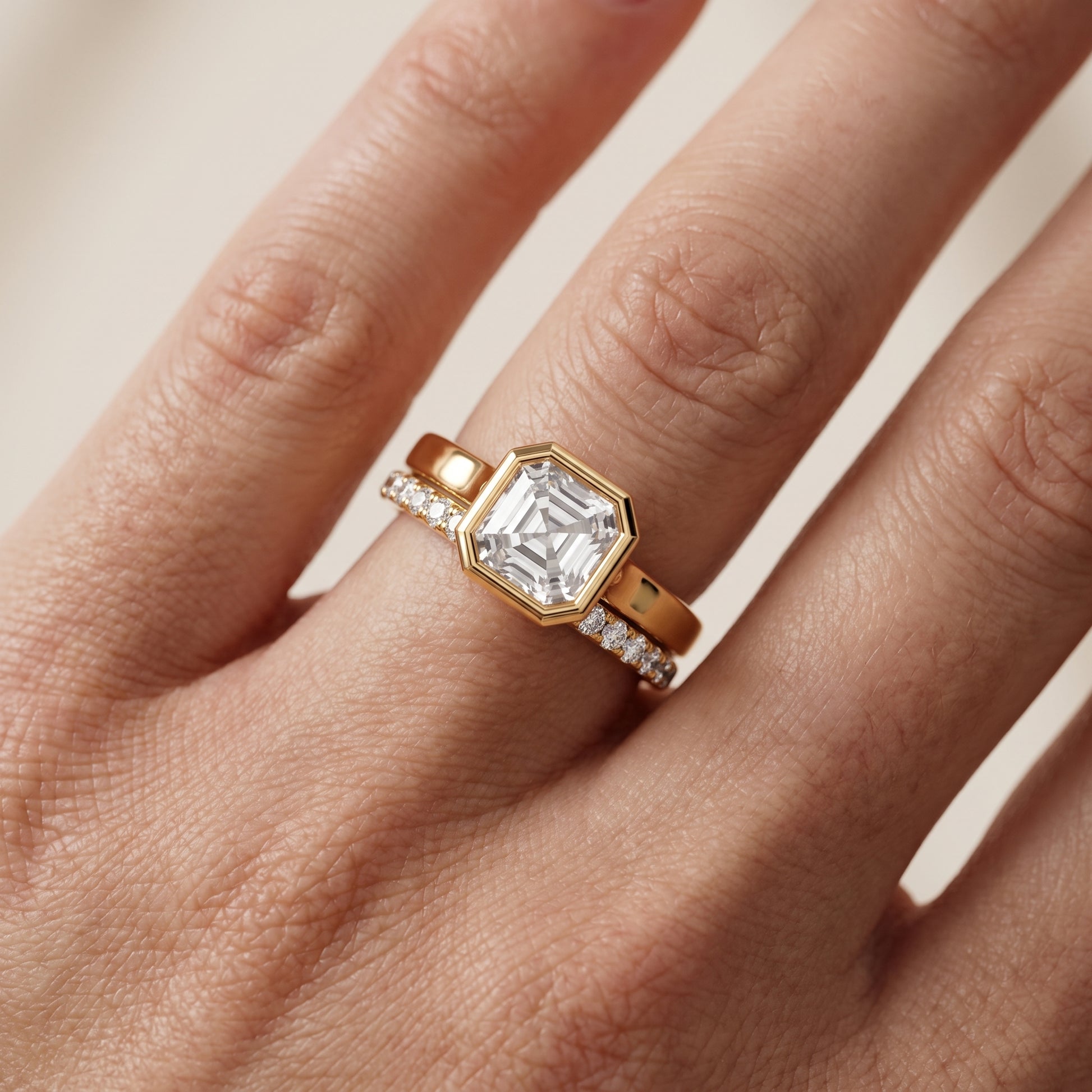 Ayla Bezel Bypass Asscher Diamond Ring in Yellow Gold - lifestyle.jpg