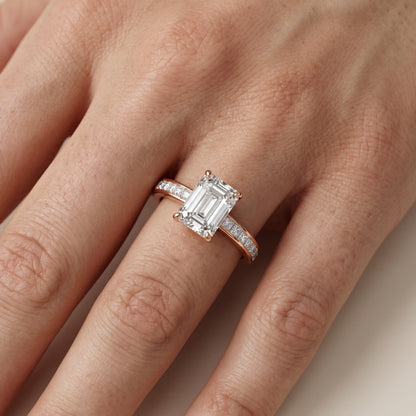Brielle Channel Set Solitaire Emerald Diamond Ring in Rose Gold - lifestyle.jpg