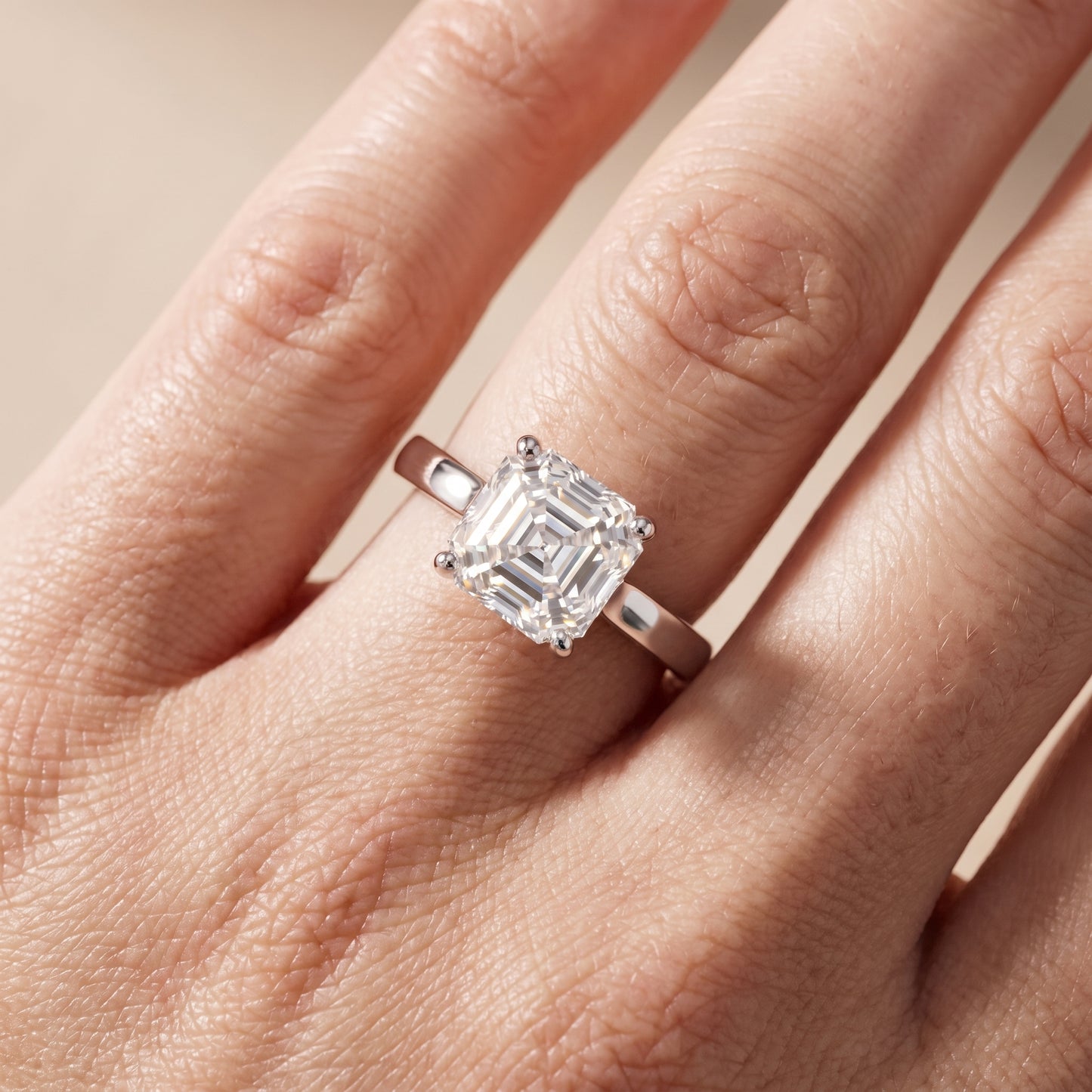 Delia Solitaire Asscher Diamond Engagement Ring in White Gold - lifestyle.jpg