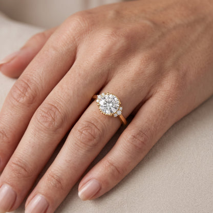 Paola Milgrain Pavé Round Diamond Engagement Ring in Yellow Gold - lifestyle.jpg