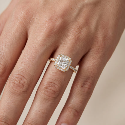 Sophie Halo Pavé Radiant Diamond Ring in Yellow Gold - lifestyle.jpg