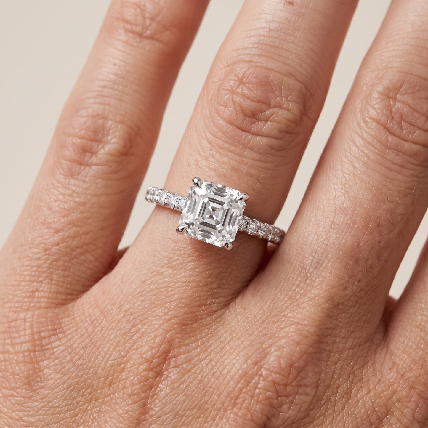 Thea Hidden Halo Pavé Asscher Diamond Engagement Ring in White Gold - lifestyle.jpg