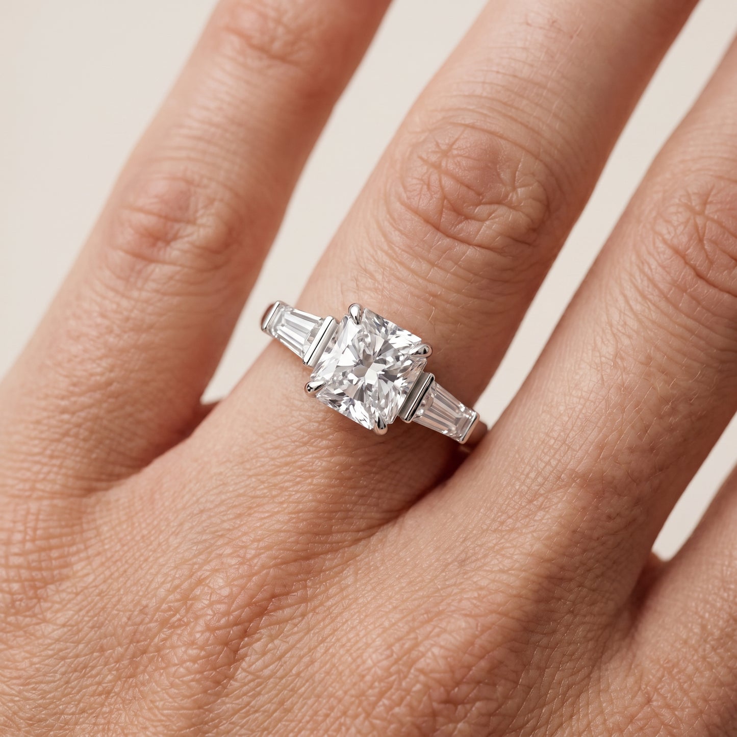 Layla Tapered Baguette Radiant Diamond Ring in White Gold - lifestyle.jpg