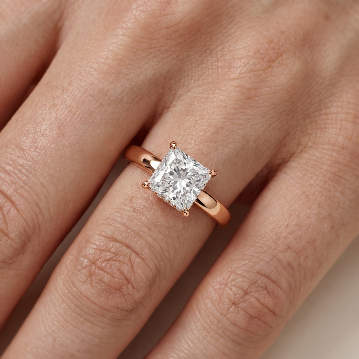 Lara Hidden Halo Princess Diamond Engagement Ring in Rose Gold - lifestyle.jpg