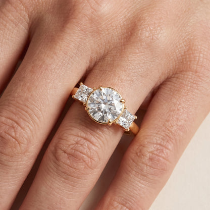 Selena Three-Stone Basket Round Diamond Ring in Yellow Gold - lifestyle.jpg