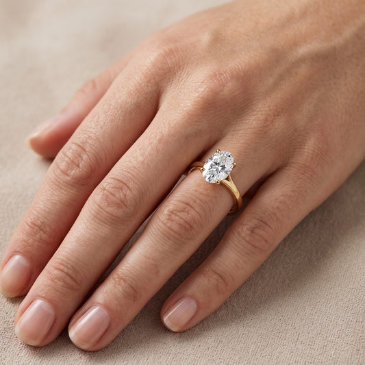 Matilda Cathedral Solitaire Oval Diamond Engagement Ring in Yellow Gold - lifestyle.jpg