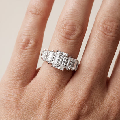 Mara Sidestone Baguette Accent Emerald Diamond Engagement Ring in White Gold - lifestyle.jpg