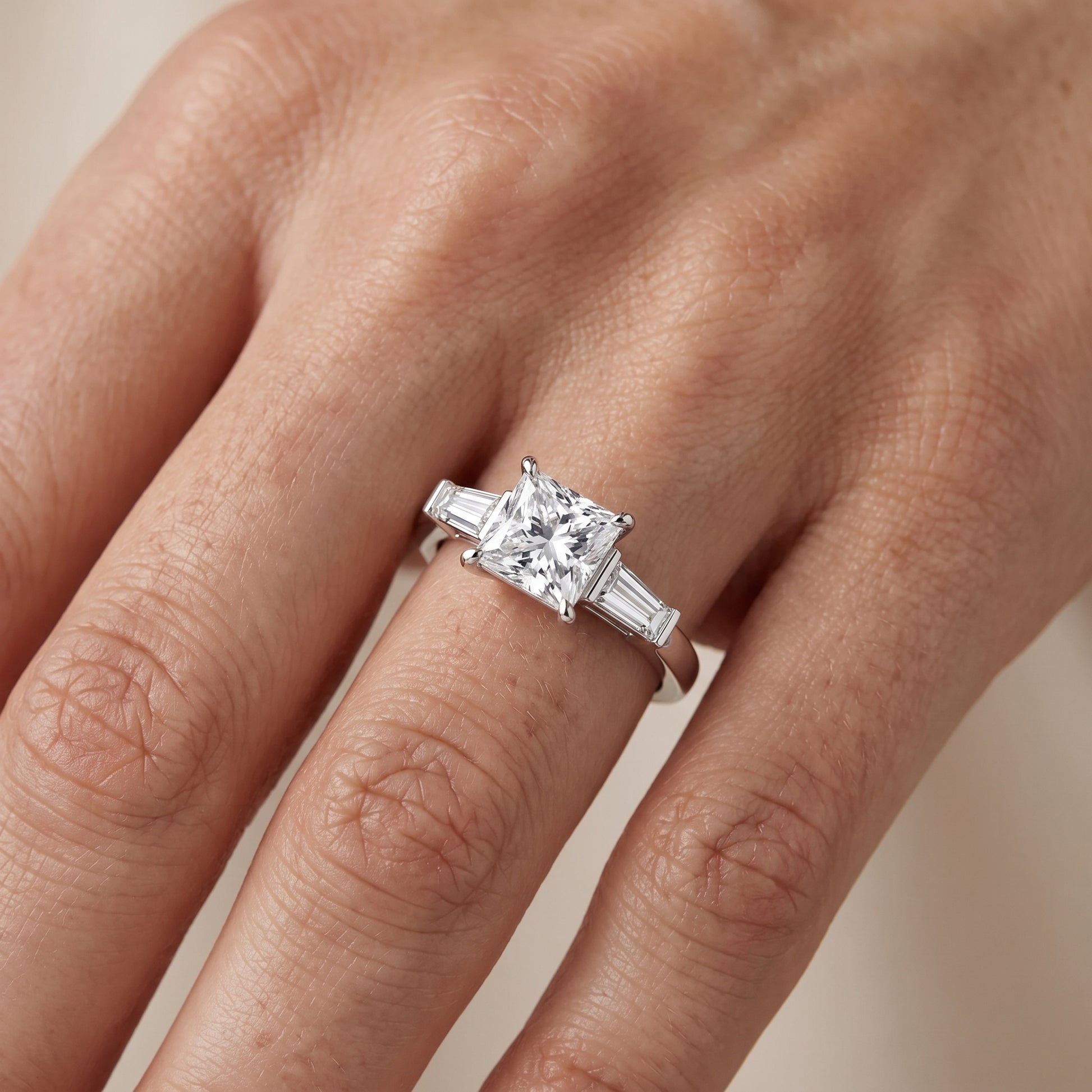 Zelda Tapered Baguette Princess Diamond Engagement Ring in White Gold - lifestyle.jpg