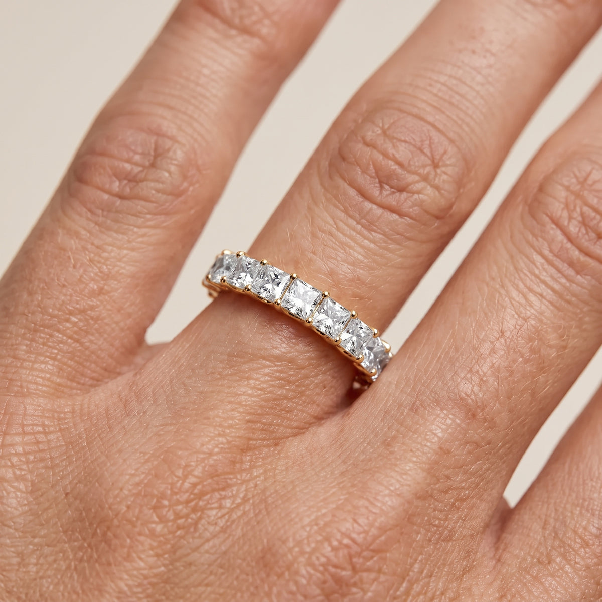Miranda Shared Prong Princess Diamond Half Eternity Band in Yellow Gold - lifestyle.jpg
