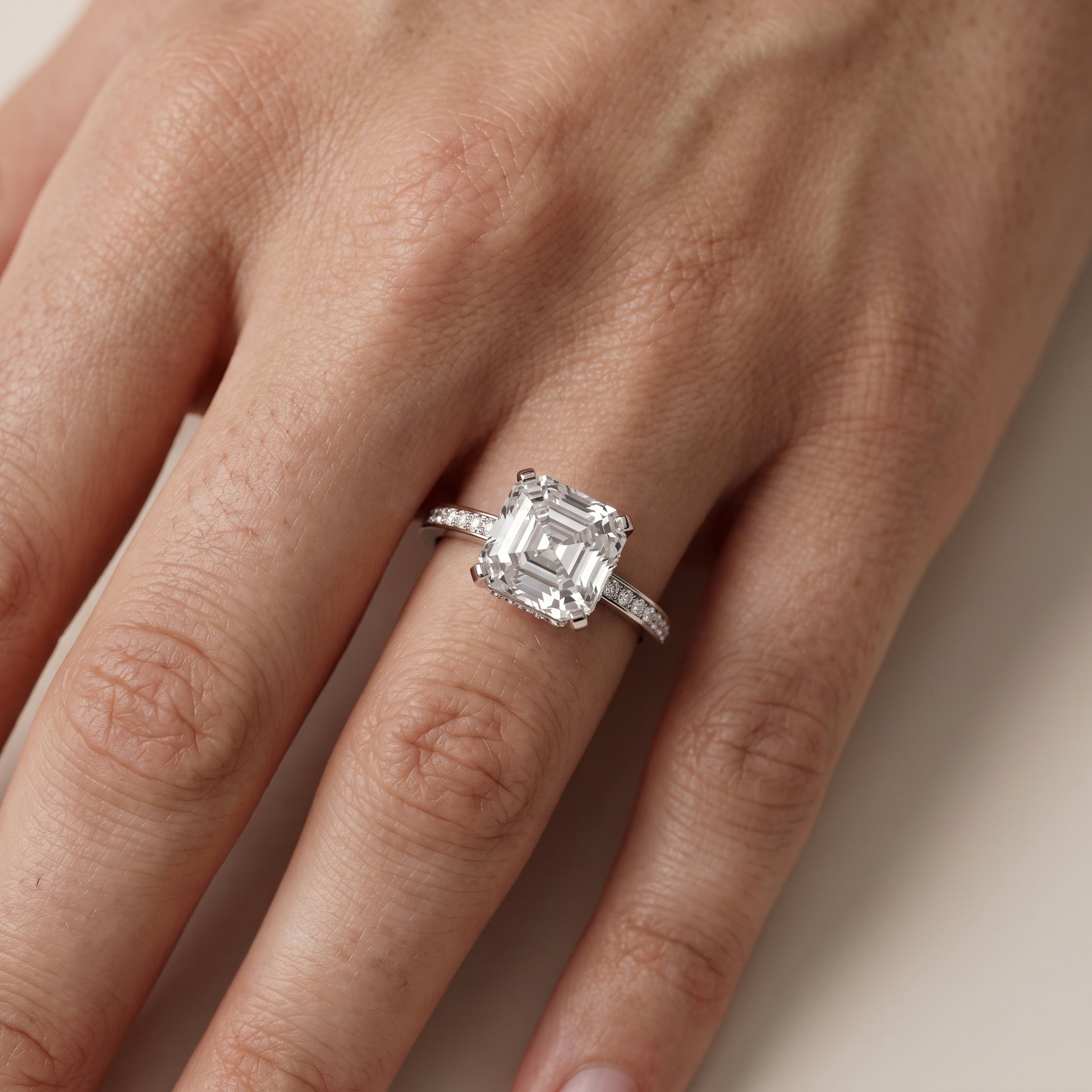Naia Hidden Halo Asscher Diamond Ring in Silver - lifestyle.jpg