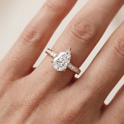 Maren Sidestone Channel Set Pear Diamond Engagement Ring in Rose Gold - lifestyle.jpg