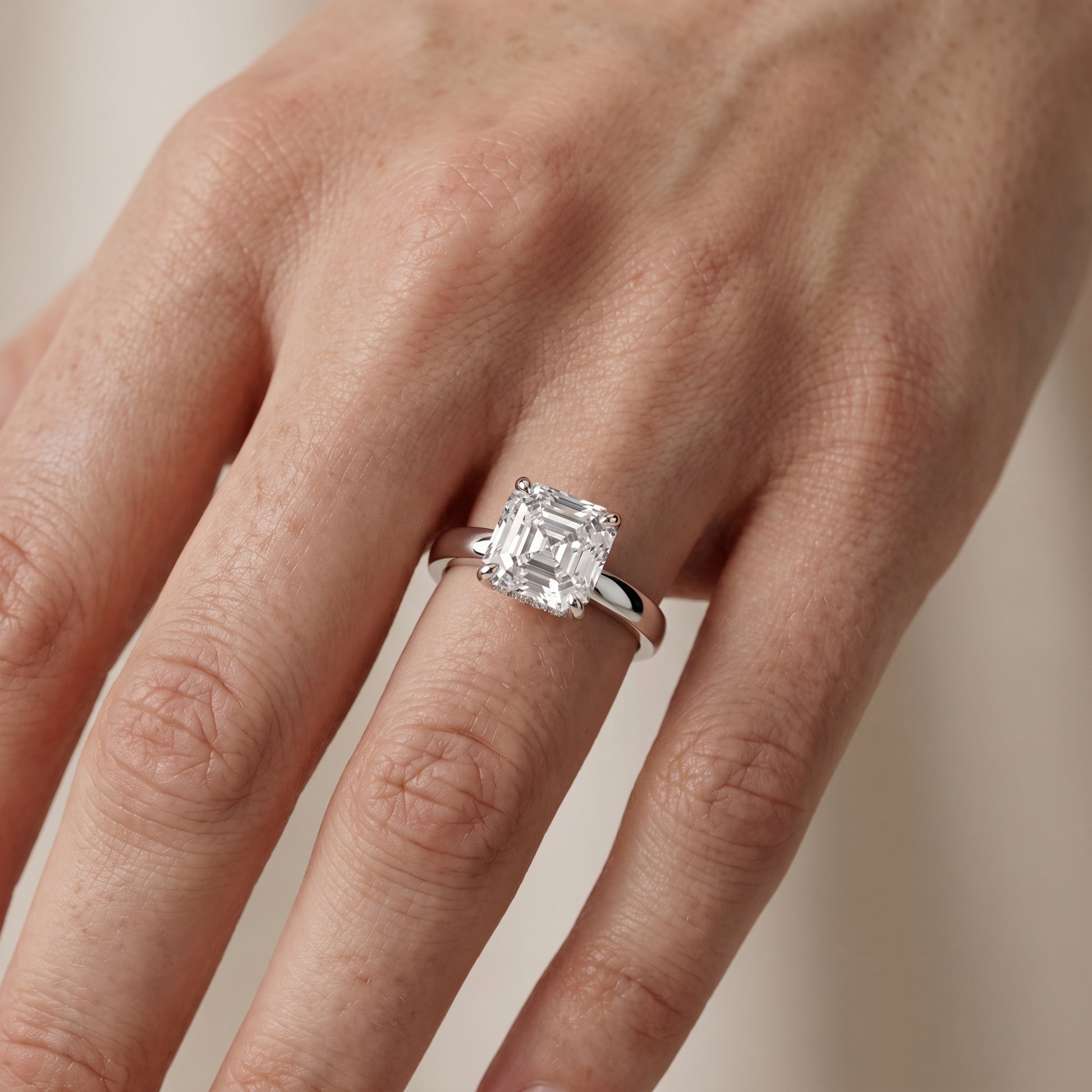 Lara Hidden Halo Asscher Diamond Engagement Ring in Silver - lifestyle.jpg