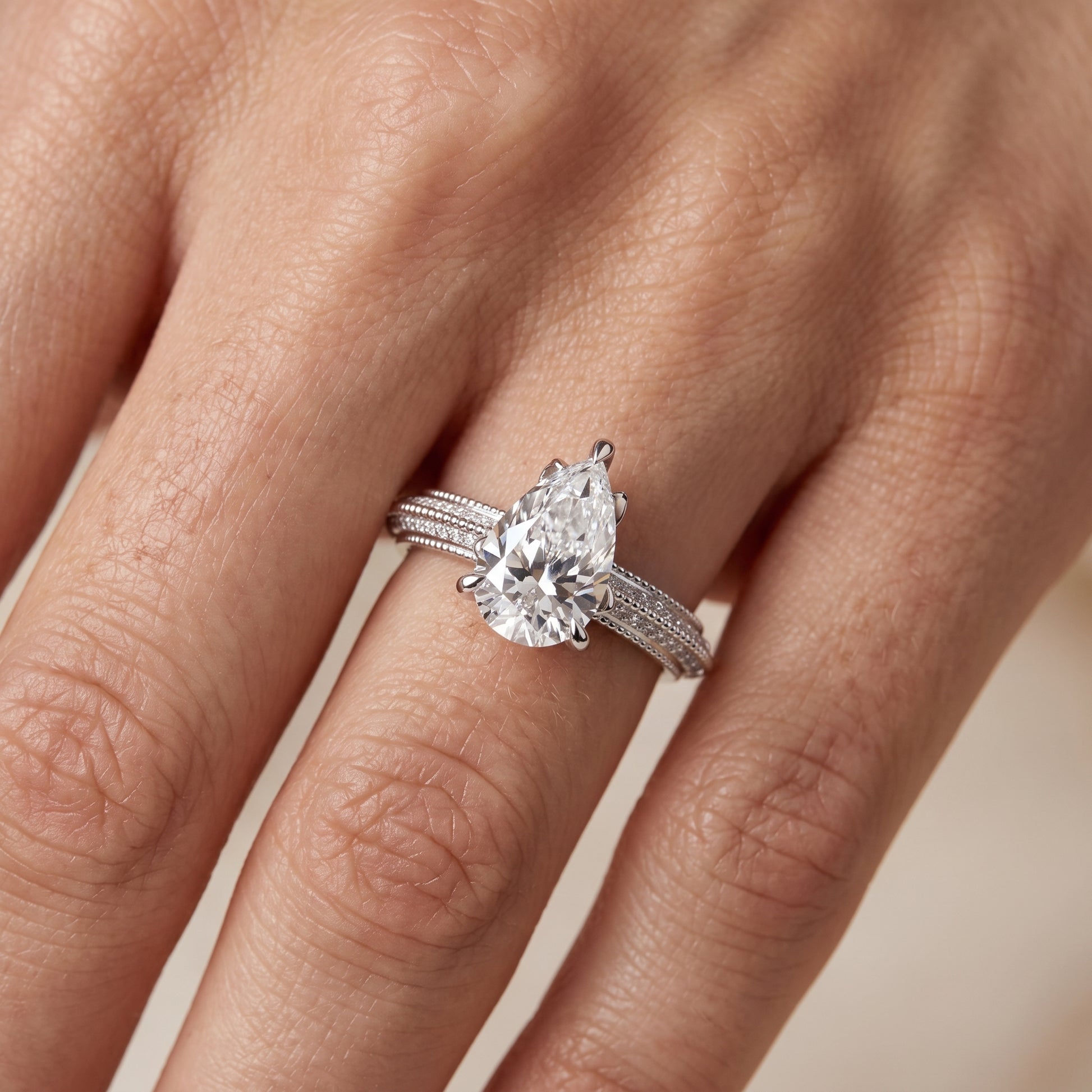 Indie Vintage Milgrain Pear Diamond Engagement Ring in White Gold - lifestyle.jpg