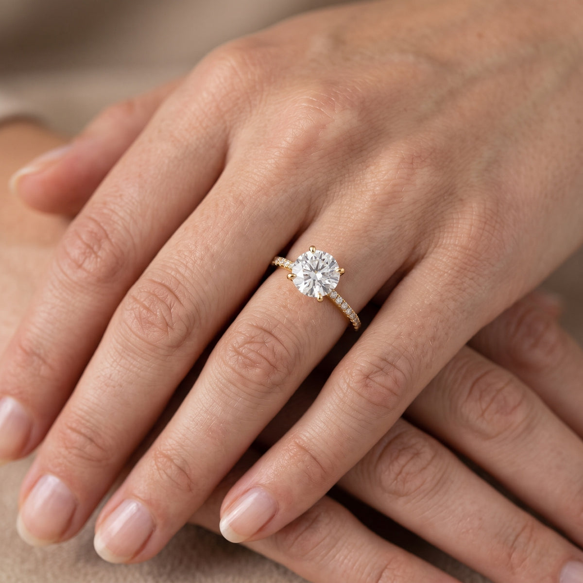 Mona Micropavé Round Diamond Engagement Ring in Platinum - lifestyle.jpg