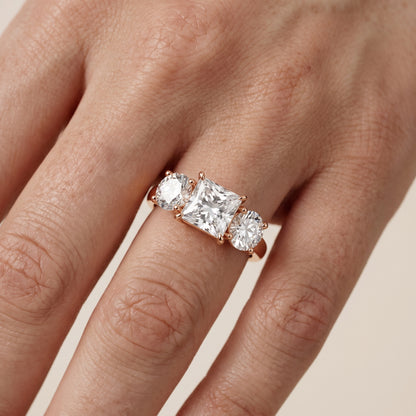 Esme Three-Stone Tapered Princess Diamond Ring in Rose Gold - lifestyle.jpg