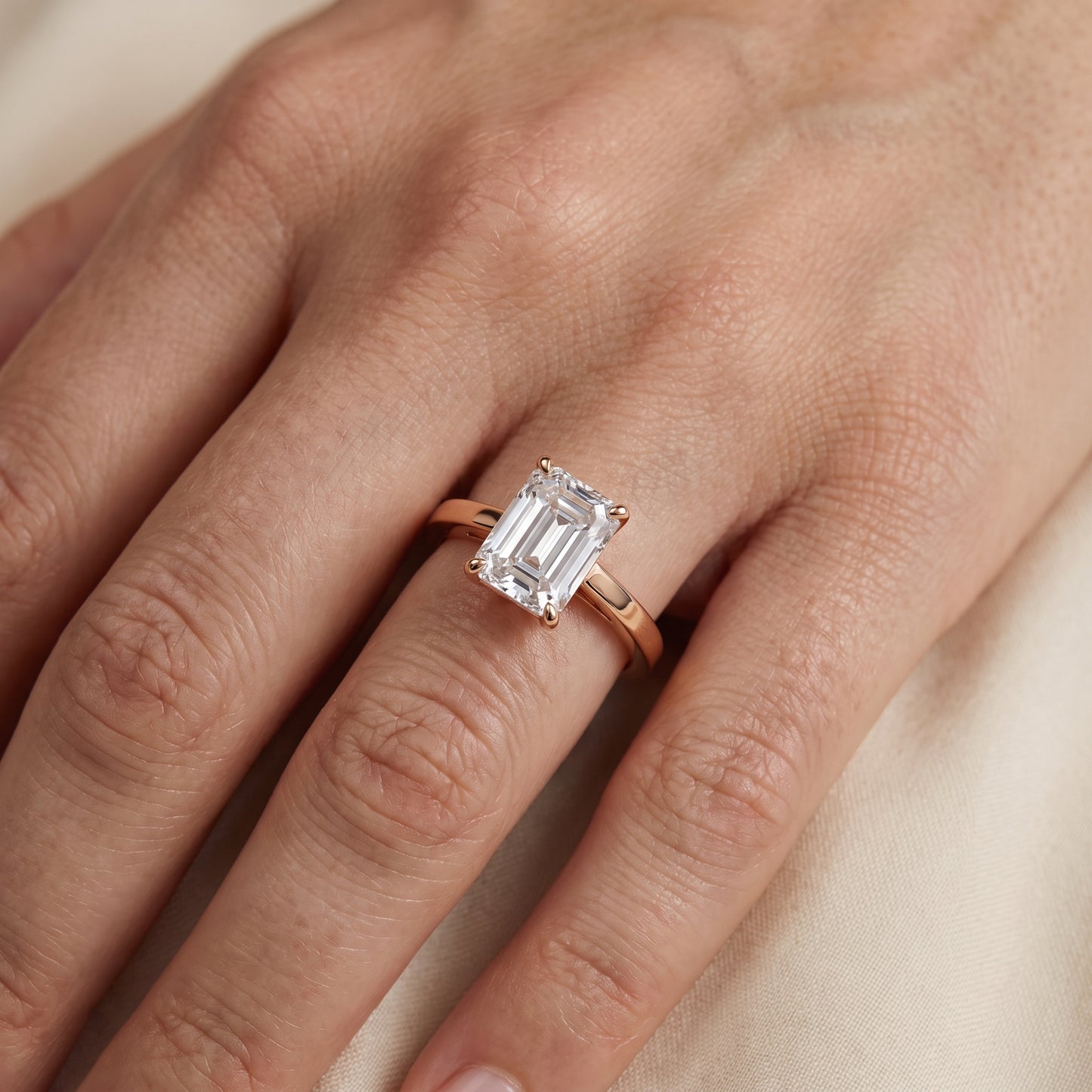Kaia Solitaire Emerald Diamond Ring in Rose Gold - lifestyle.jpg
